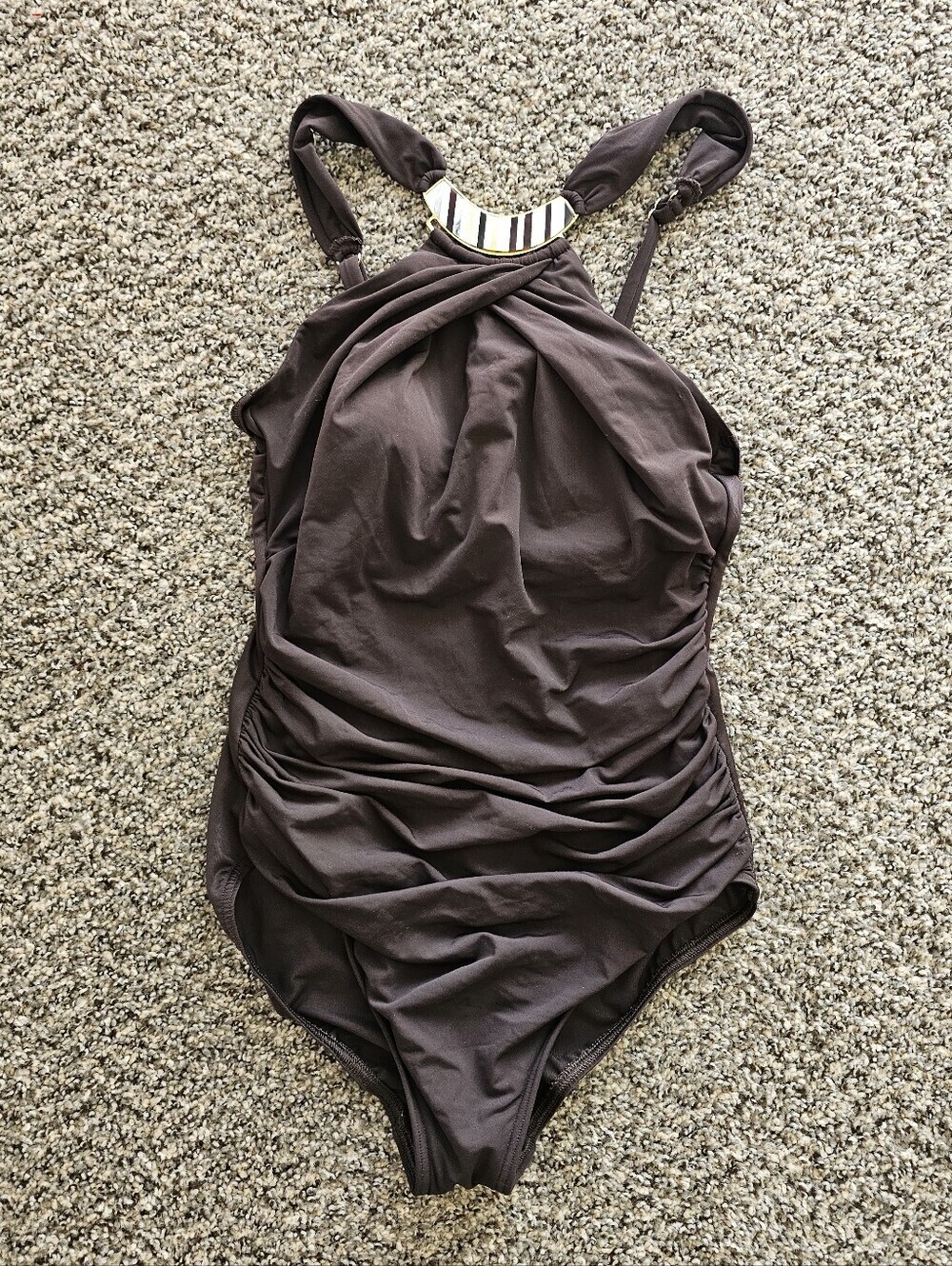 Miraclesuit Chocolate Brown One-Piece Swimsuit with Decorative Neck Detail